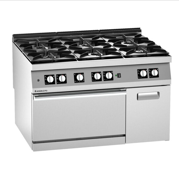 Angelo Po - 2N1FAAGV - GASHERD 6 FLAMMEN MIT MULTI-BELUFTIGEM GASBACKOFEN, SCHRANK