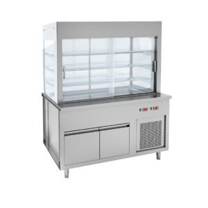 Angelo Po - SF4PRC - Dreistufige Vitrine mit Klappen und gekühltes Oberteil auf gekühltem Schrank - 4 GN