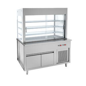 Angelo Po - SF4PRT - Dreistufige Vitrine mit Rollvorhang und gekühltes Oberteil auf gekühltem  Schrank - 4 GN